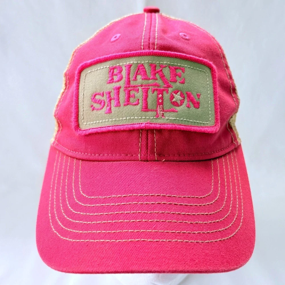 Blake Shelton Country Music Embroidered Snapback Trucker Hat Pink‎ Tan Mesh
